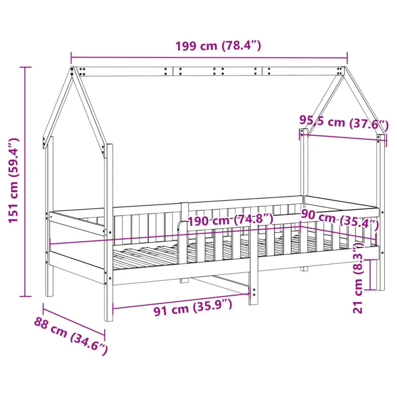 Houten kinderbedframe met open dakstructuur en massief grenenhout - Bedden & bedframes