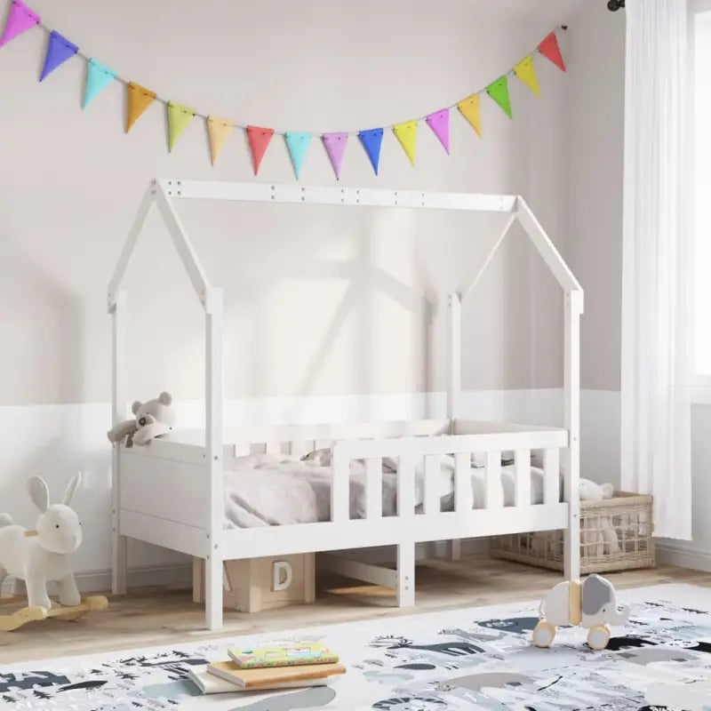 Houten kinderbedframe met open dakstructuur en massief grenenhout - Wit / 80 x 160 cm - Bedden & bedframes