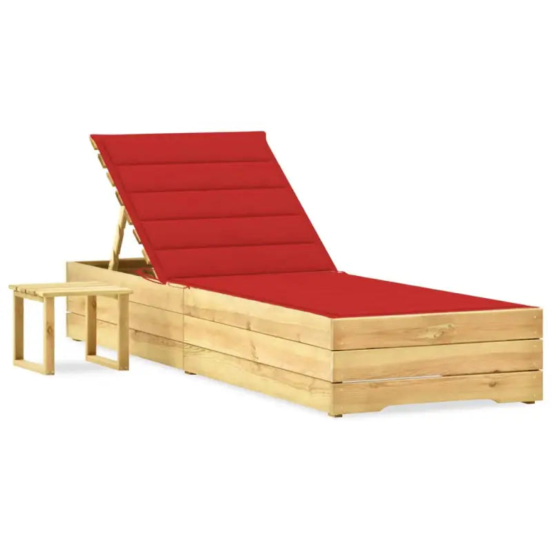 Houten Ligstoelen met Kussen en Tafeltje voor Buitenruimte - Rood / 1 - Ligstoelen