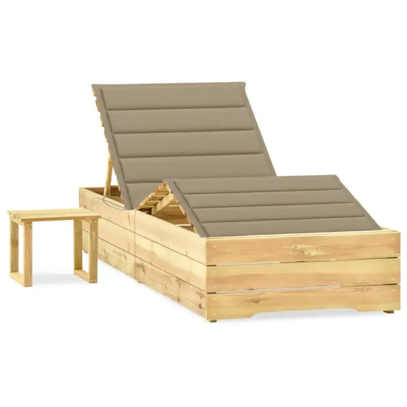 Houten Loungebed met Kussen en Tafeltje voor Buiten - Beige / 1 - Ligstoelen