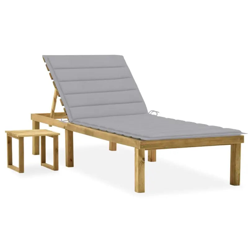 Houten Loungebed met Kussen en Tafeltje voor Buiten - Grijs / 1 - Ligstoelen