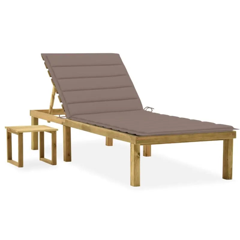 Houten Loungebed met Kussen en Tafeltje voor Buiten - Taupe / 1 - Ligstoelen