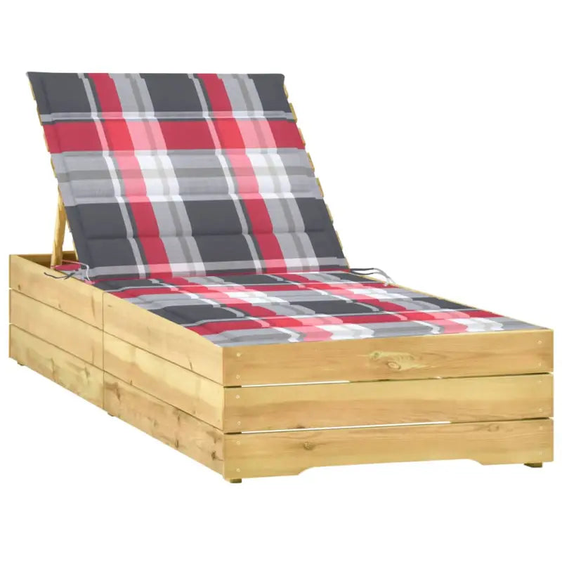 Houten loungebed met kussen voor stijlvolle buitenruimtes - Rood ruitpatroon / 1 - Ligstoelen
