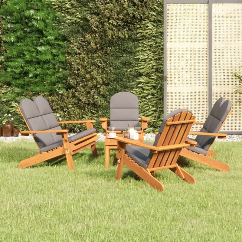 Houten loungeset in Adirondack stijl van massief acaciahout met olieafwerking - Grijs / 2x Bank + 2x stoel + Tafel