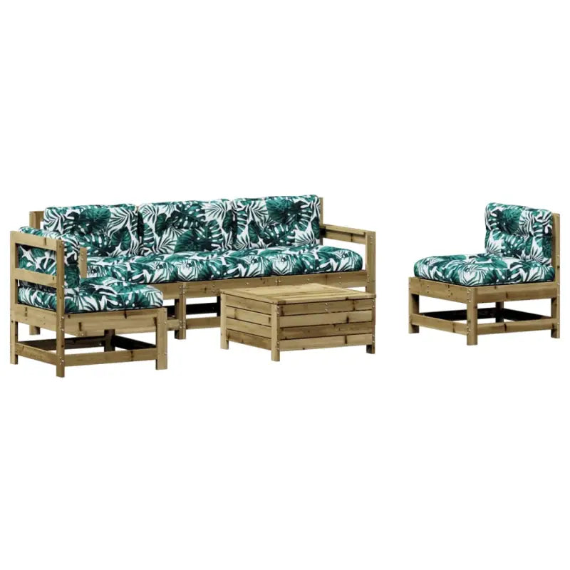 Houten loungeset met gelat ontwerp en modulair concept in geïmpregneerd grenenhout - Tuinsets