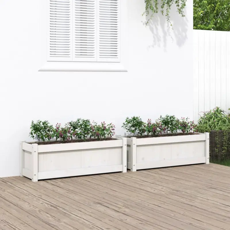 Houten plantenbak van geïmpregneerd grenenhout voor tuin en balkon - Wit / 2 - Bloempotten & plantenbakken