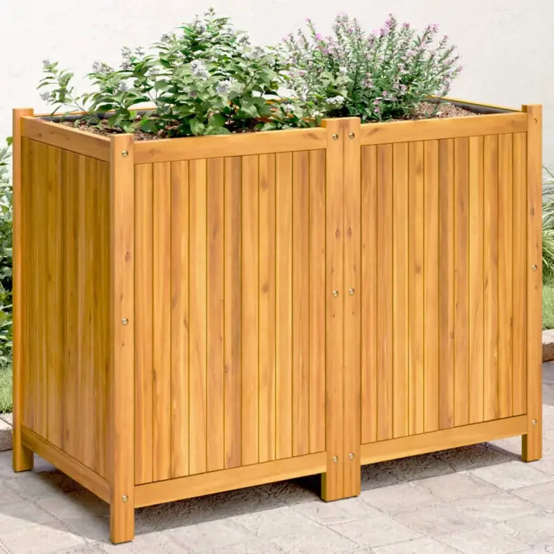 Houten plantenbak van massief acaciahout met nonwoven zak voor tuinieren - 100 x 50 x 75 cm / 1 - Bloempotten &