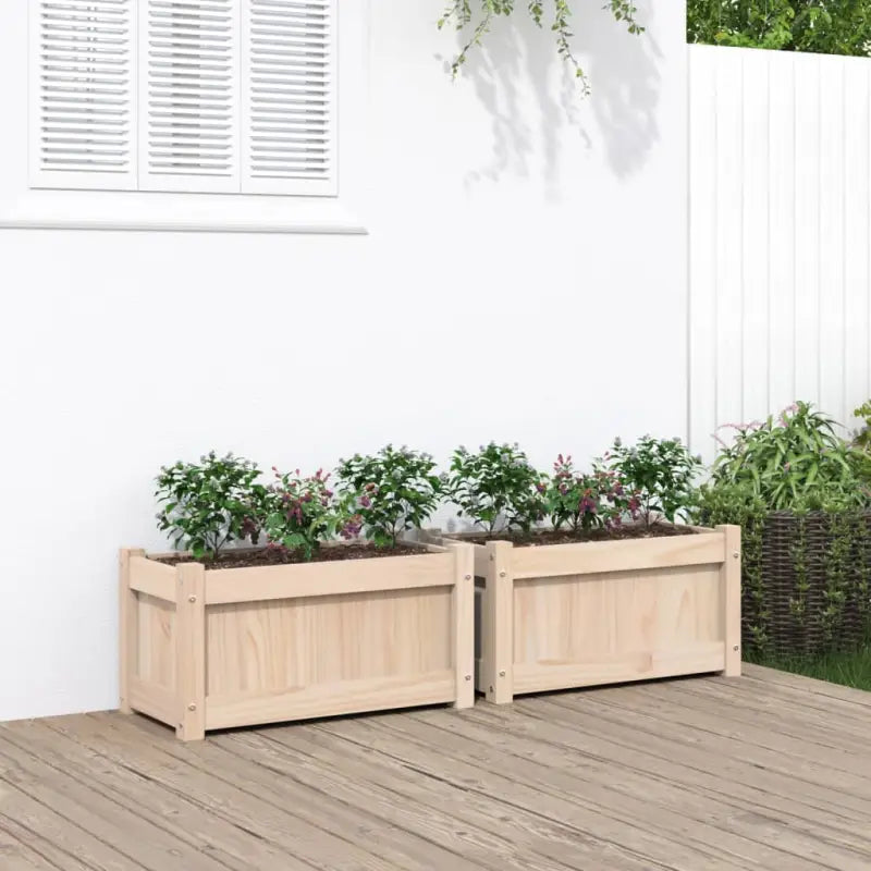 Houten plantenbakken van geïmpregneerd grenenhout voor tuin en balkon - Natuurlijk grenenhout / 2 - Bloempotten &