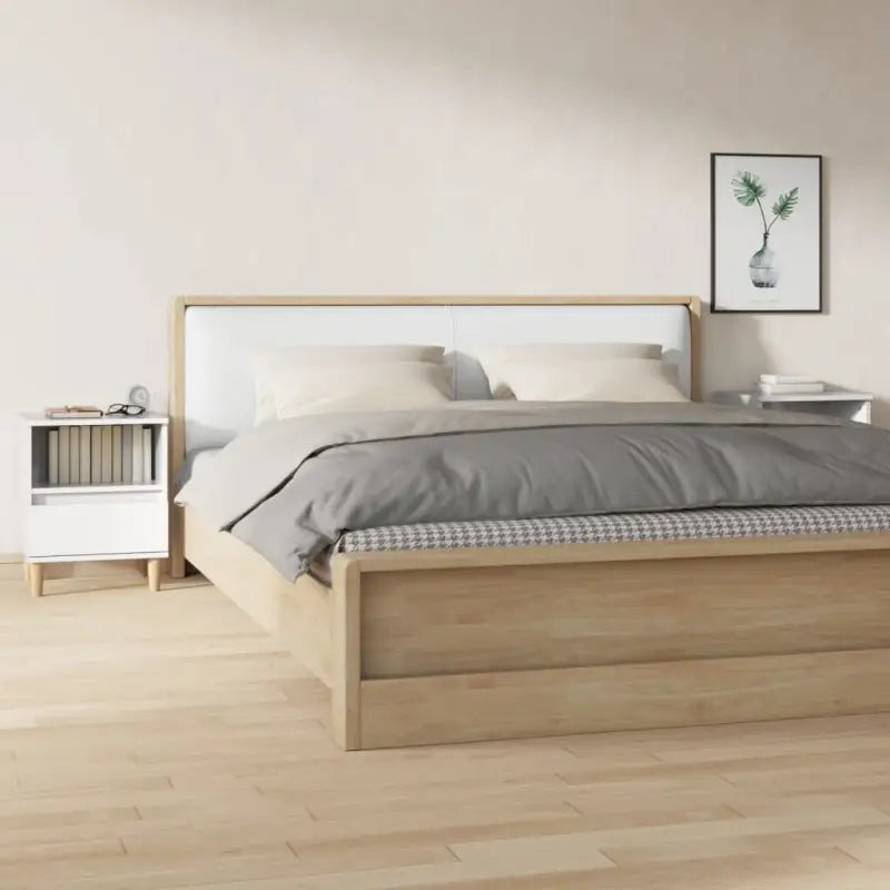 Houten Poten Nachtkastje met Elegant en Duurzaam Design - Hoogglans wit / 2 - Nachtkastjes