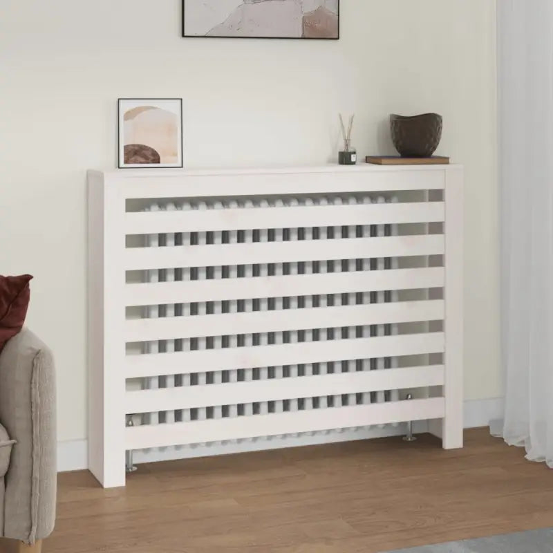 Houten radiatorombouw van massief grenenhout voor decoratie en extra plankruimte - Wit / 108.5 x 19 x 84 cm / 1