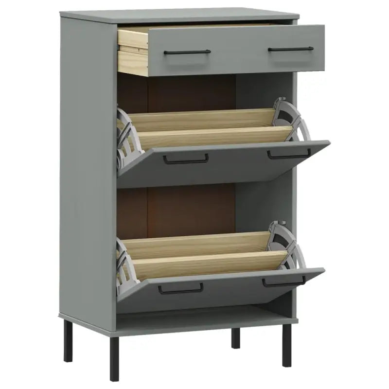 Houten schoenenrek van massief grenenhout met metalen poten - Schoenenrekken