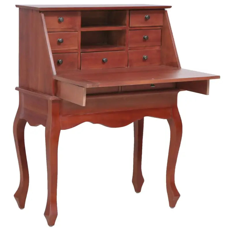 Houten secretaire in vintage stijl met massief mahoniehout en open vakken - Bruin - Bureaus
