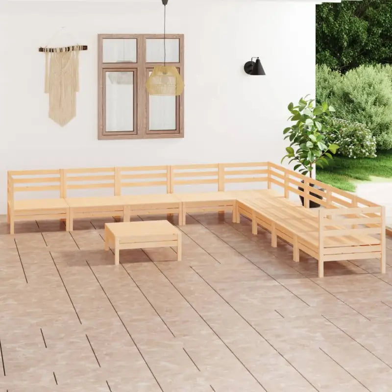 Houten tuinset van massief grenenhout met voetenbank tafel - Naturel - Tuinsets