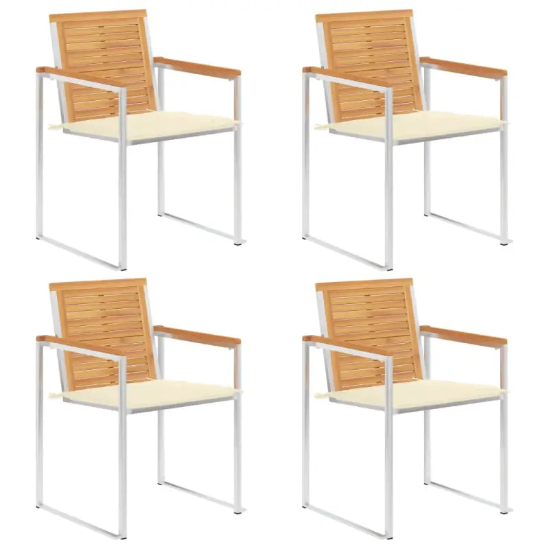Houten tuinstoelen van massief teakhout met roestvrij staal elementen - Crème / 4 - Tuinstoelen