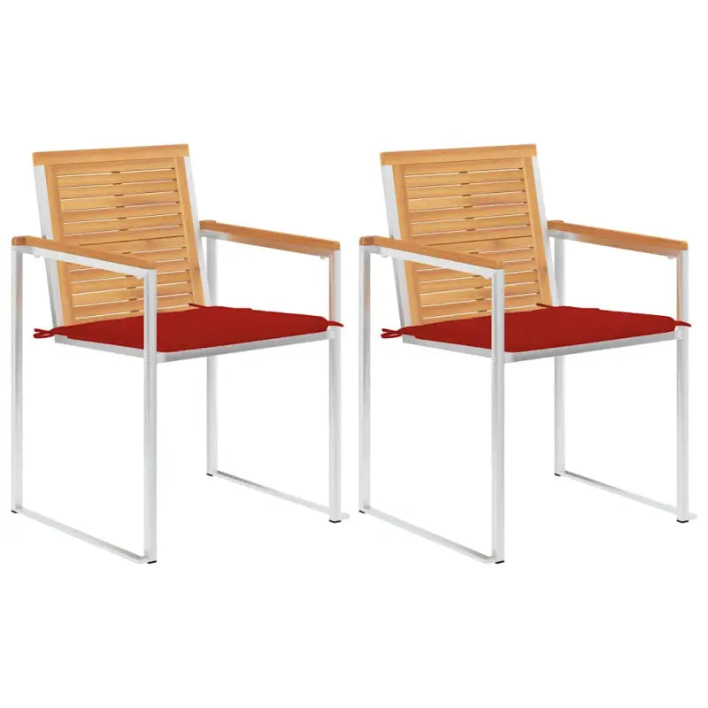Houten tuinstoelen van massief teakhout met roestvrij staal elementen - Rood / 2 - Tuinstoelen