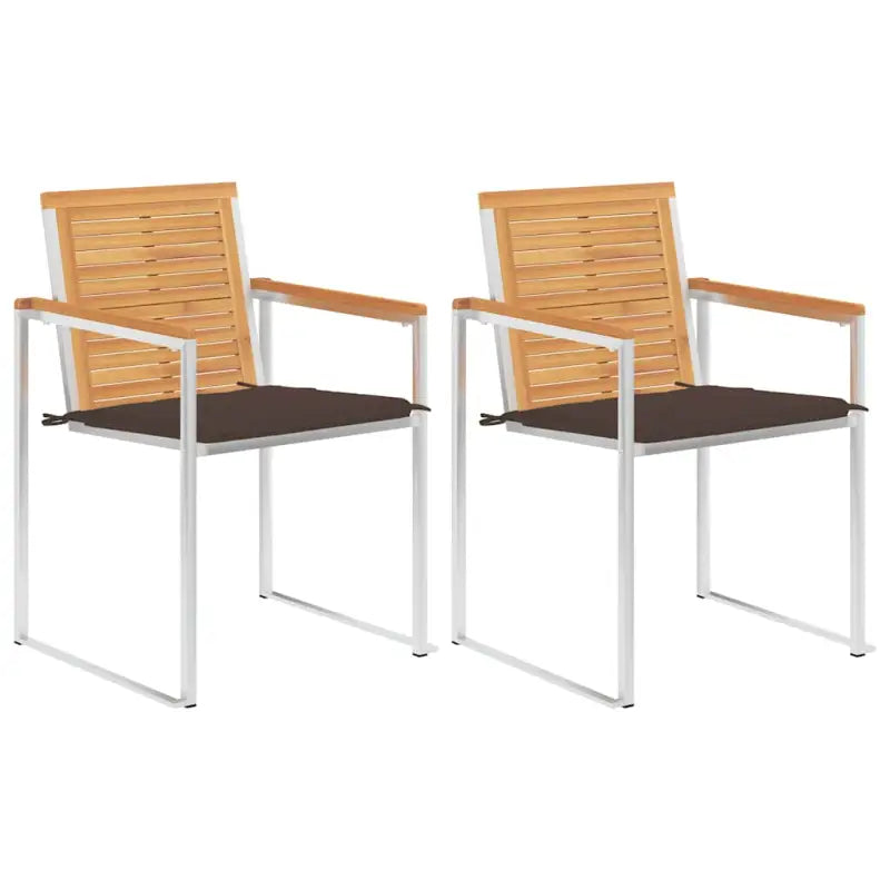 Houten tuinstoelen van massief teakhout met roestvrij staal elementen - Taupe / 2 - Tuinstoelen