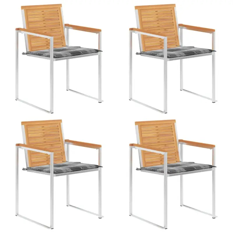 Houten tuinstoelen van massief teakhout met roestvrij staal elementen - Grijs patroon / 4 - Tuinstoelen