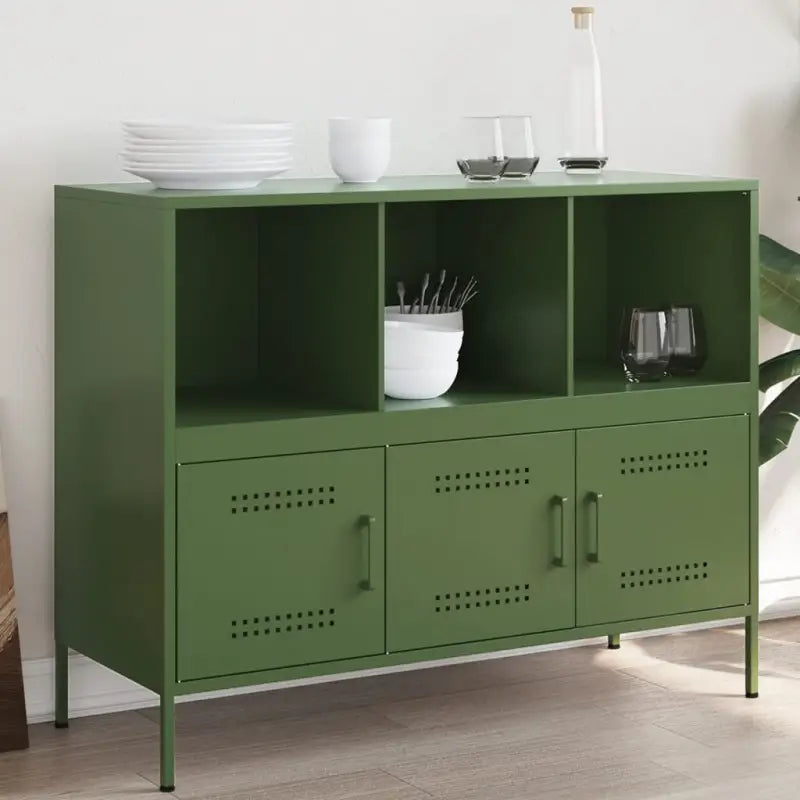 Industriële dressoir met koudgewalst staal en verstelbare schroefpoten - Groen / 1 - Dressoirs & buffetkasten