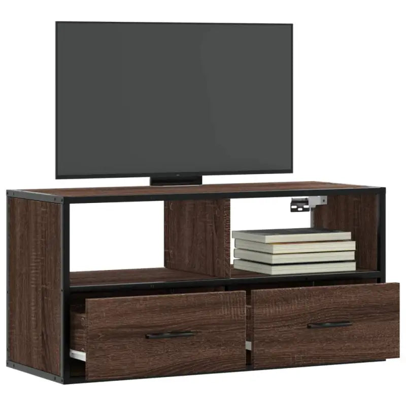 Industriële TV-Meubel van Bewerkt Hout met Stalen Frame - bruin eikenkleur / 1 / 80 cm - Tv-meubels
