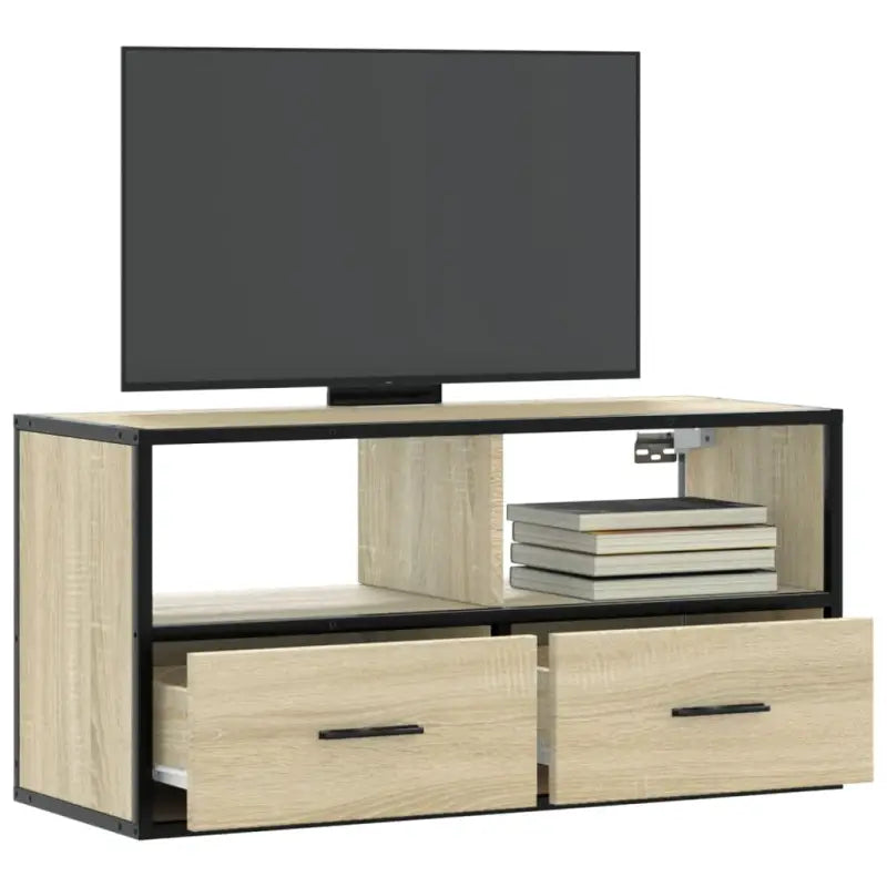 Industriële TV-Meubel van Bewerkt Hout met Stalen Frame - Sonoma eiken / 1 / 80 cm - Tv-meubels