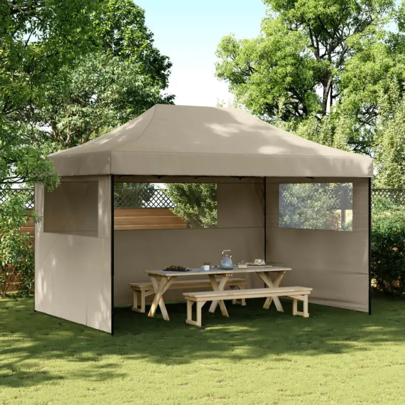 Inklapbare partytent met gepoedercoat staal voor buitenactiviteiten - Taupe / 1 / met 3 zijwanden - Partytenten &