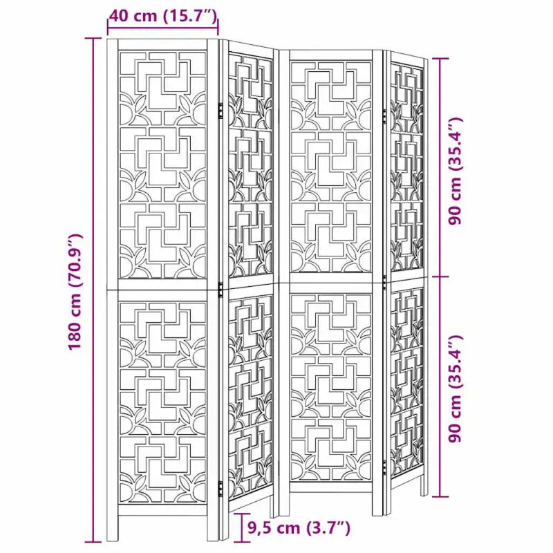 Kamerscherm van massief paulowniahout voor eenvoudig schoon gebruik binnenshuis - Kamerschermen