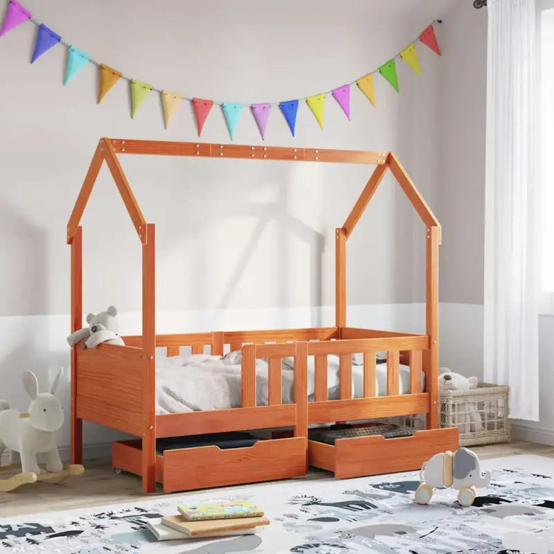 Kinderbed met huisje in massief grenenhout en open dakstructuur - Bedden & bedframes