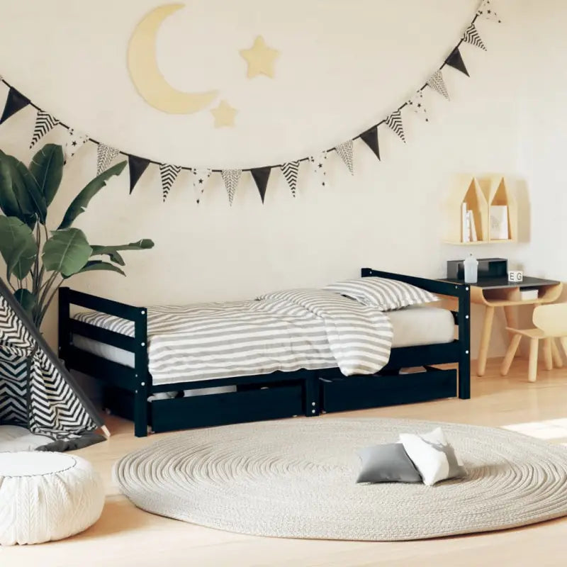 Kinderbed van massief grenenhout met elegant en tijdloos design - Zwart / 80 x 160 cm - Peuter- & kinderbedden