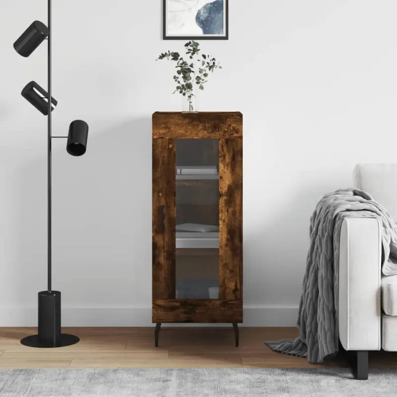 Klassiek dressoir van bewerkt hout met hoogglans wit afwerking - Gerookt eiken / 1 - Dressoirs & buffetkasten