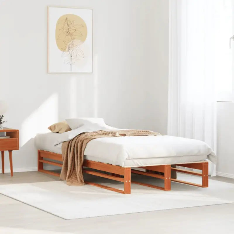 Klassiek houten bed met massief grenenhout voor een moderne slaapkamer - Wasbruin / 90 x 190 cm - Bedden & bedframes