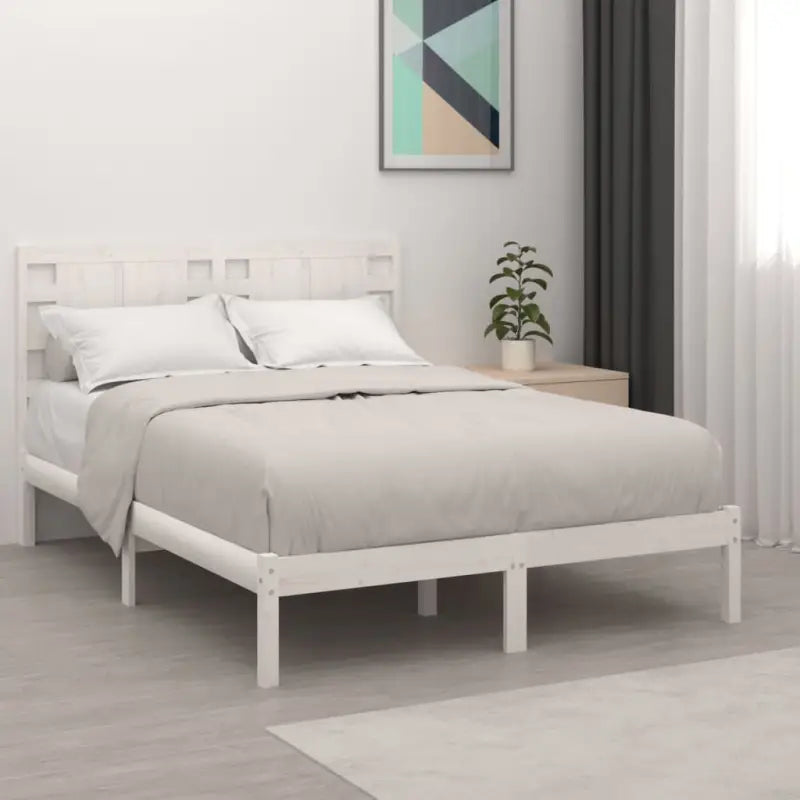 Klassiek massief grenenhouten bedframe met aanvullende ondersteuning - Wit / 135 x 190 cm - Bedden & bedframes