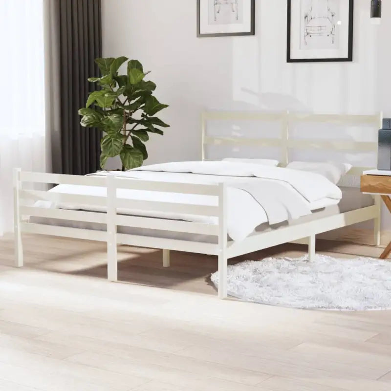 Klassiek massief grenenhouten bedframe met aanvullende ondersteuning - Wit / 140 x 190 cm - Bedden & bedframes