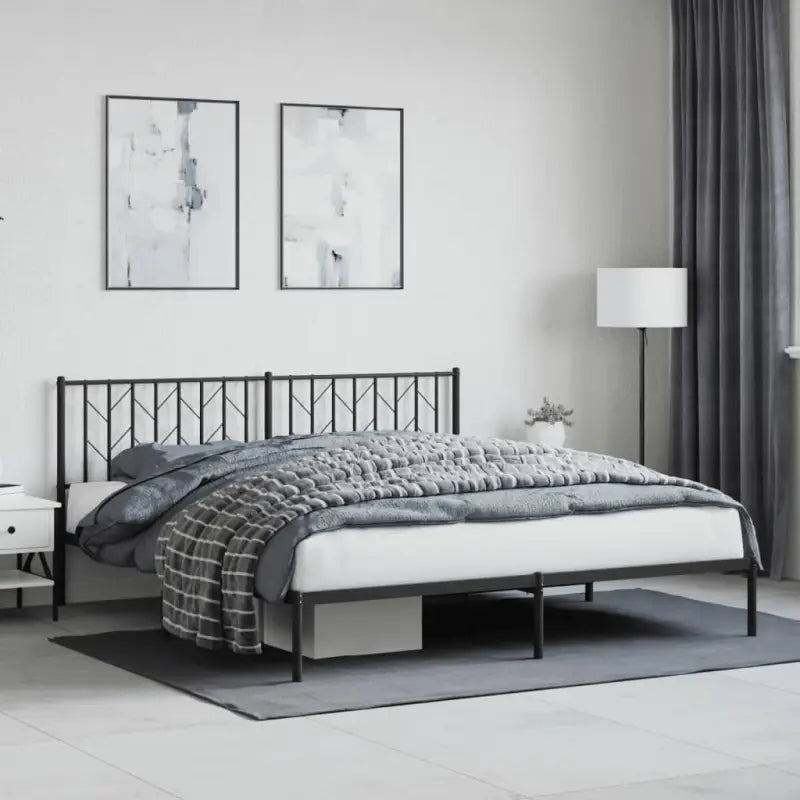 Klassiek metaal bedframe met metalen latten en extra opbergruimte - Zwart / 180 x 200 cm / met hoofdbord - Bedden &