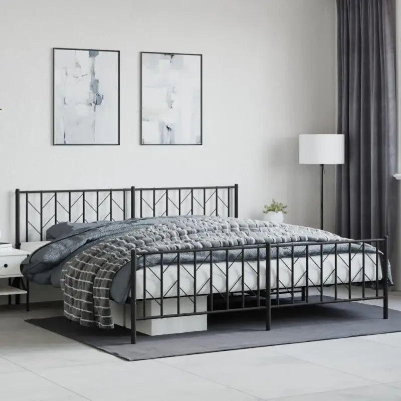 Klassiek metaal bedframe met metalen latten en extra opbergruimte - Zwart / 200 x 200 cm / met hoofdbord & voetbord