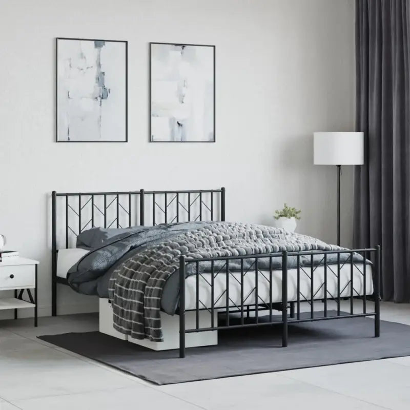 Klassiek metaal bedframe met metalen latten en extra opbergruimte - Zwart / 140 x 190 cm / met hoofdbord & voetbord