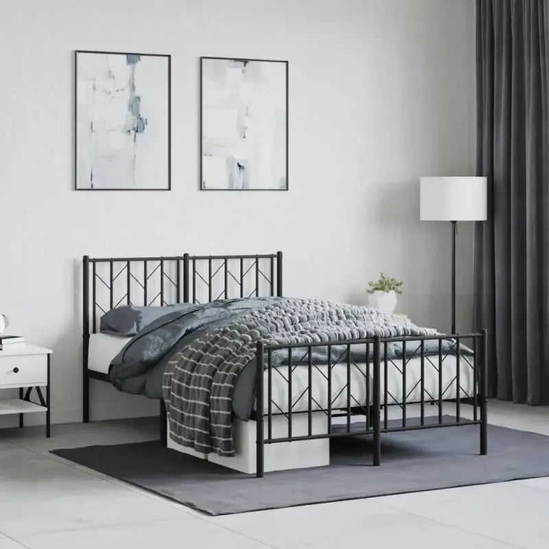Klassiek metaal bedframe met metalen latten en extra opbergruimte - Zwart / 120 x 200 cm / met hoofdbord & voetbord