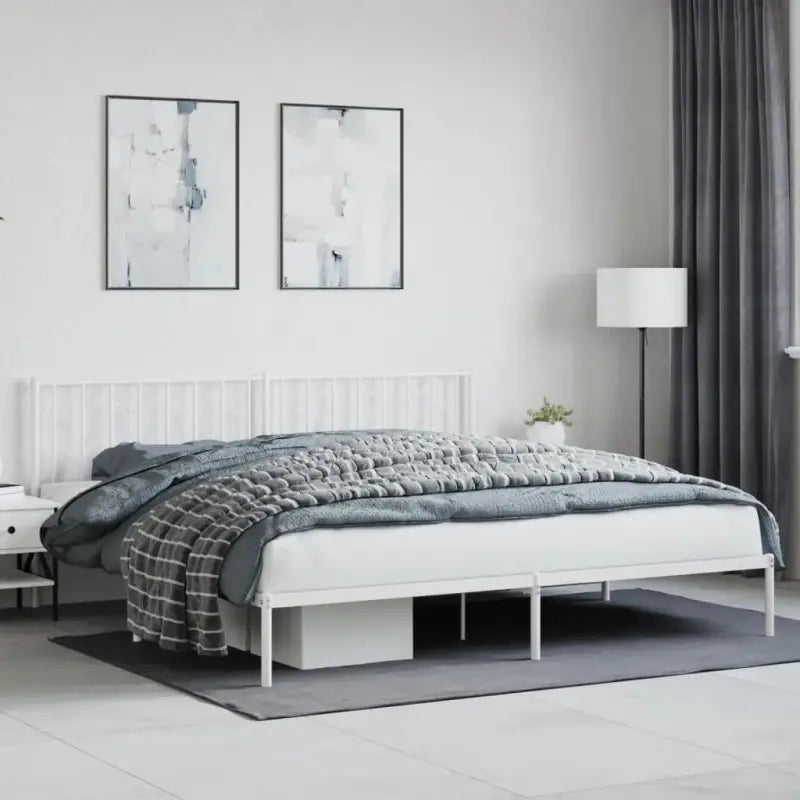 Klassiek metaal bedframe met metalen latten en extra opbergruimte - Wit / 200 x 200 cm / met hoofdbord - Bedden &