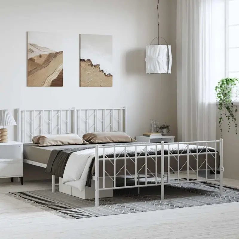 Klassiek metaal bedframe met metalen latten en extra opbergruimte - Wit / 150 x 200 cm / met hoofdbord & voetbord