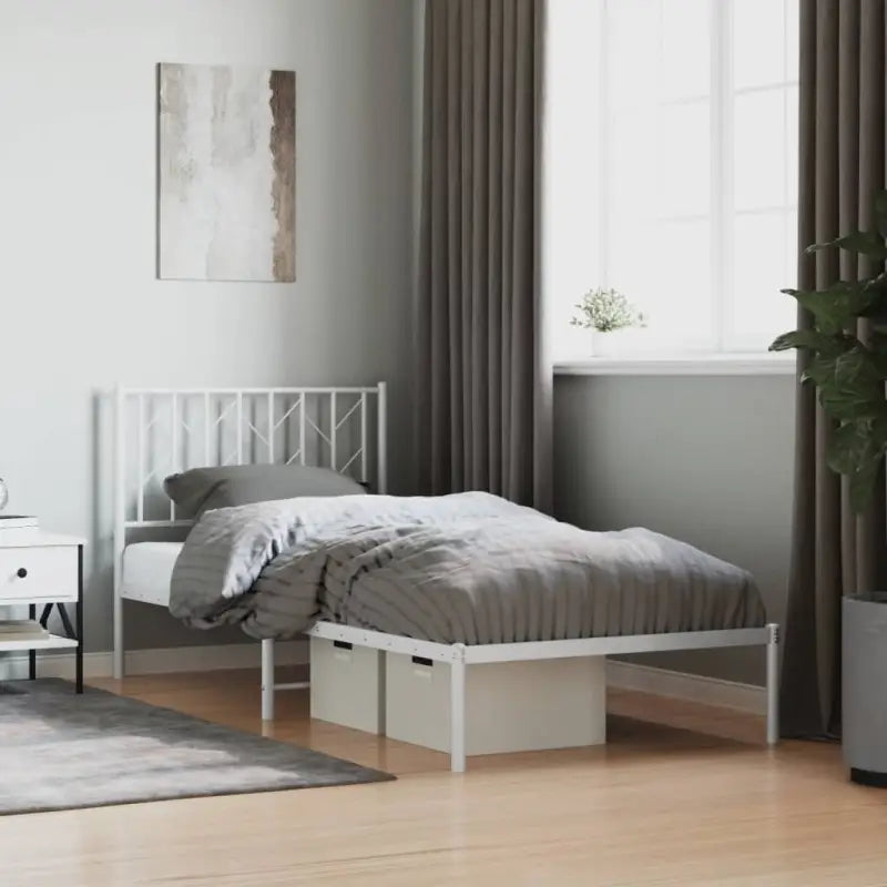 Klassiek metaal bedframe met metalen latten en extra opbergruimte - Wit / 90 x 200 cm / met hoofdbord - Bedden &