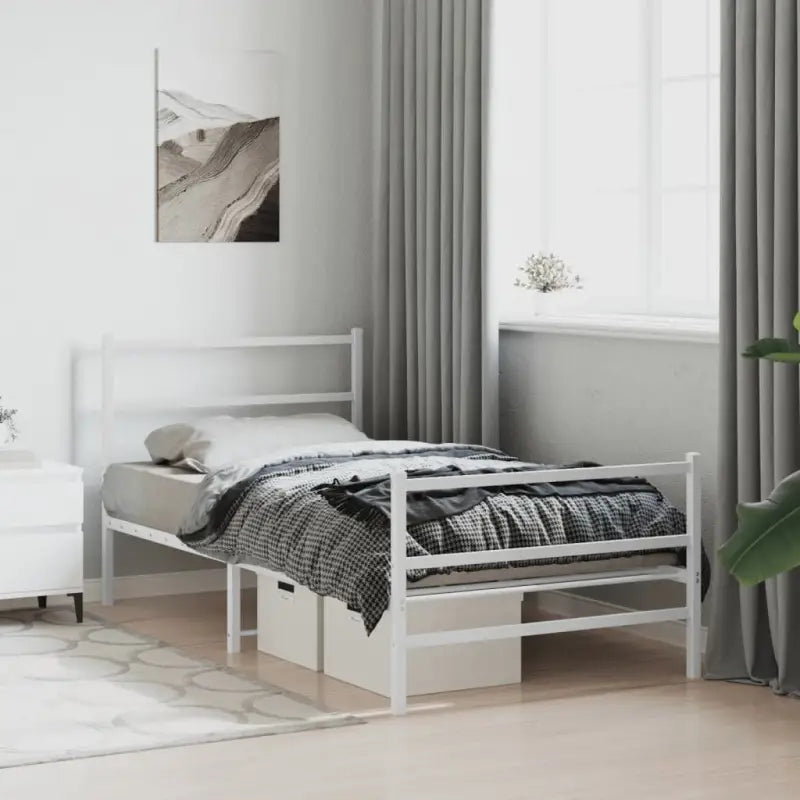 Klassiek metalen bedframe met extra opbergruimte en metalen latten - Wit / 100 x 190 cm / met hoofdbord & voetbord
