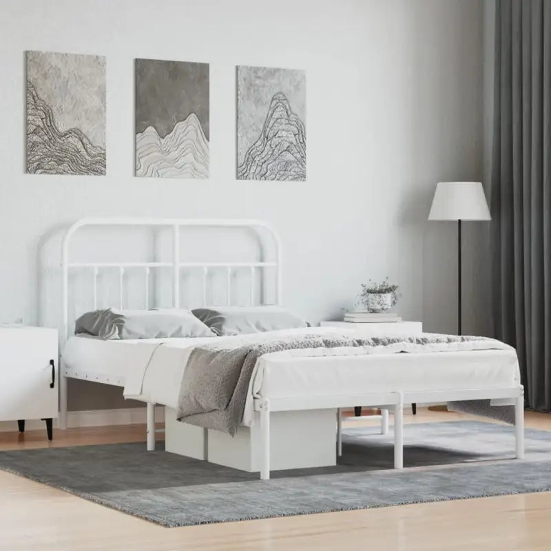 Klassiek metalen bedframe met extra opbergruimte en metalen latten - Wit / 120 x 200 cm / met hoofdbord - Bedden &
