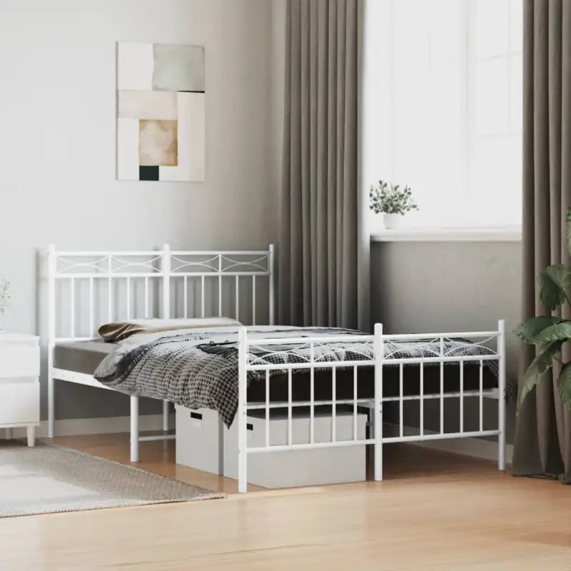 Klassiek metalen bedframe met extra opbergruimte en metalen latten - Wit / 120 x 190 cm / met hoofdbord & voetbord