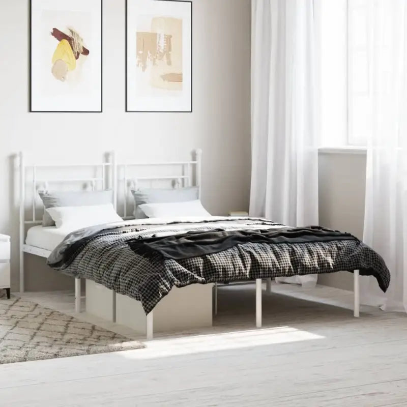 Klassiek metalen bedframe met extra opbergruimte en metalen latten - Wit / 135 x 190 cm / met hoofdbord - Bedden &