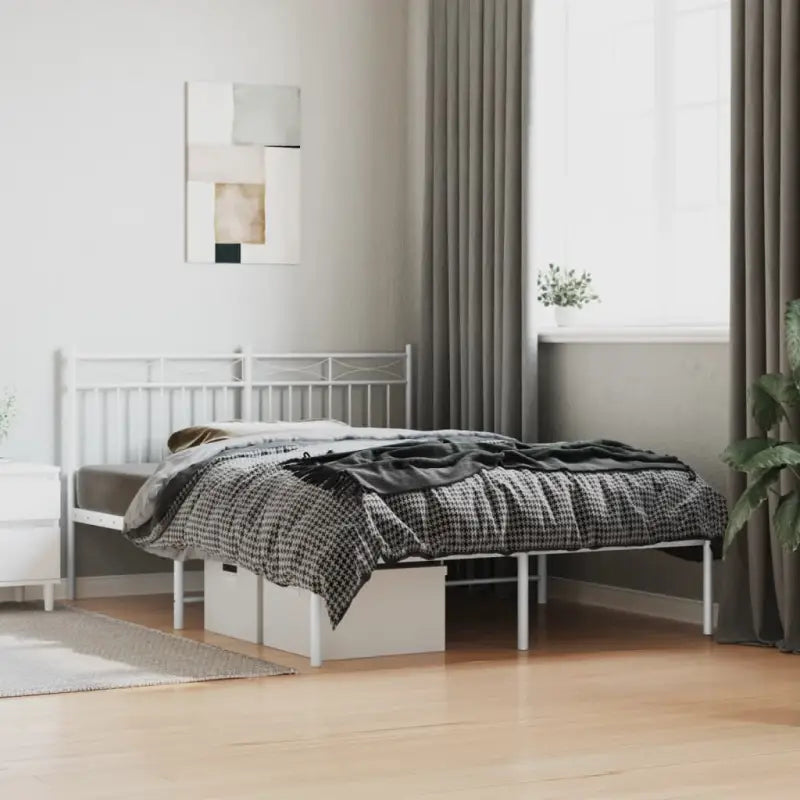 Klassiek metalen bedframe met extra opbergruimte en metalen latten - Wit / 140 x 200 cm / met hoofdbord - Bedden &