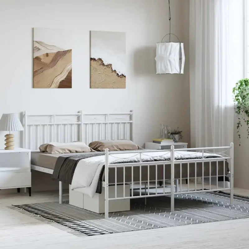 Klassiek metalen bedframe met extra opbergruimte en metalen latten - Wit / 150 x 200 cm / met hoofdbord & voetbord