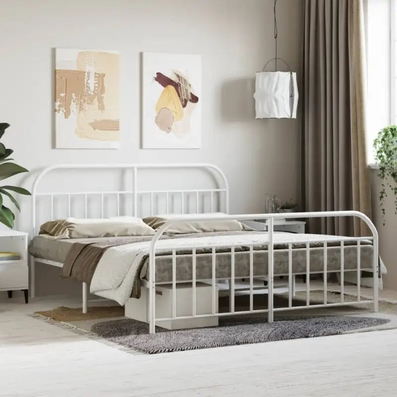 Klassiek metalen bedframe met extra opbergruimte en metalen latten - Wit / 160 x 200 cm / met hoofdbord & voetbord