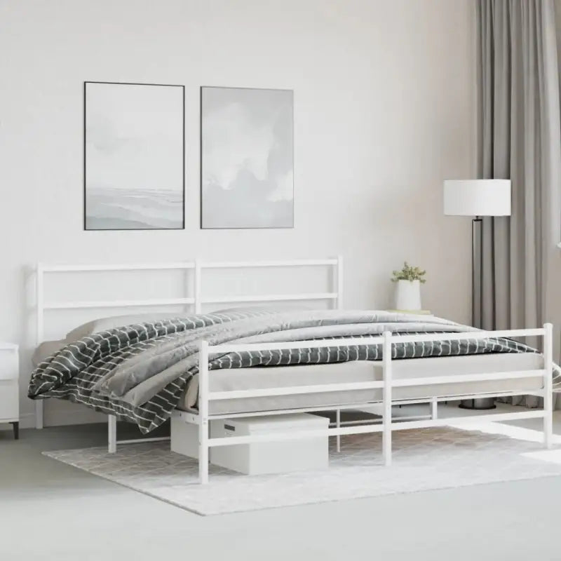 Klassiek metalen bedframe met extra opbergruimte en metalen latten - Wit / 180 x 200 cm / met hoofdbord & voetbord