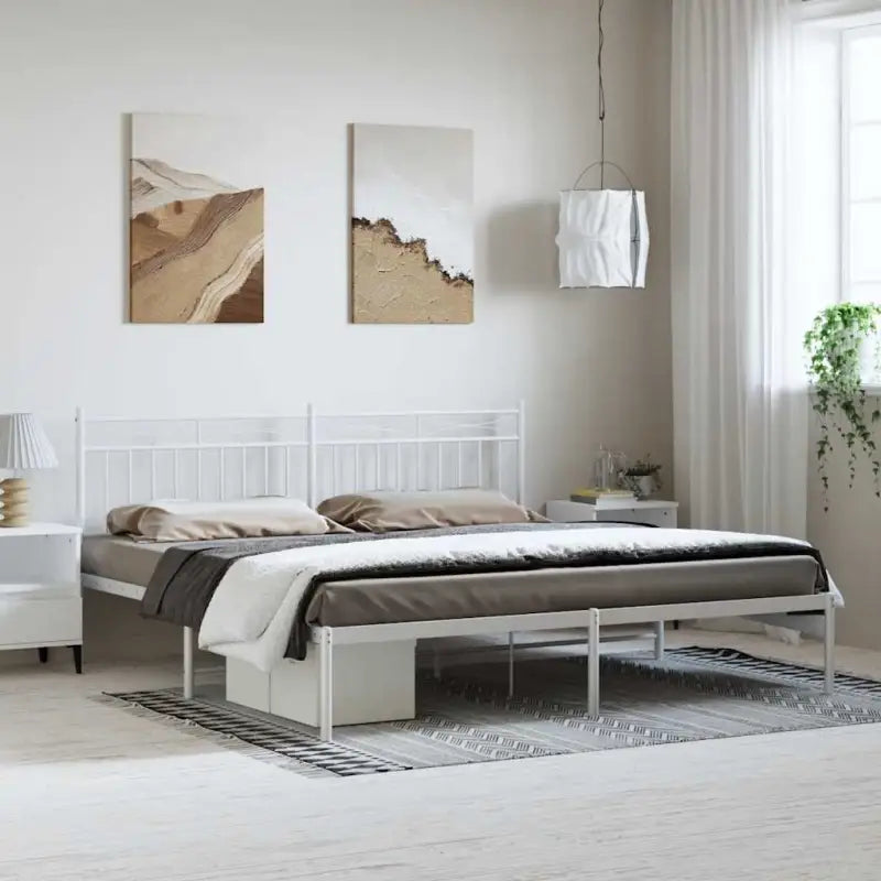 Klassiek metalen bedframe met extra opbergruimte en metalen latten - Wit / 183 x 213 cm / met hoofdbord - Bedden &