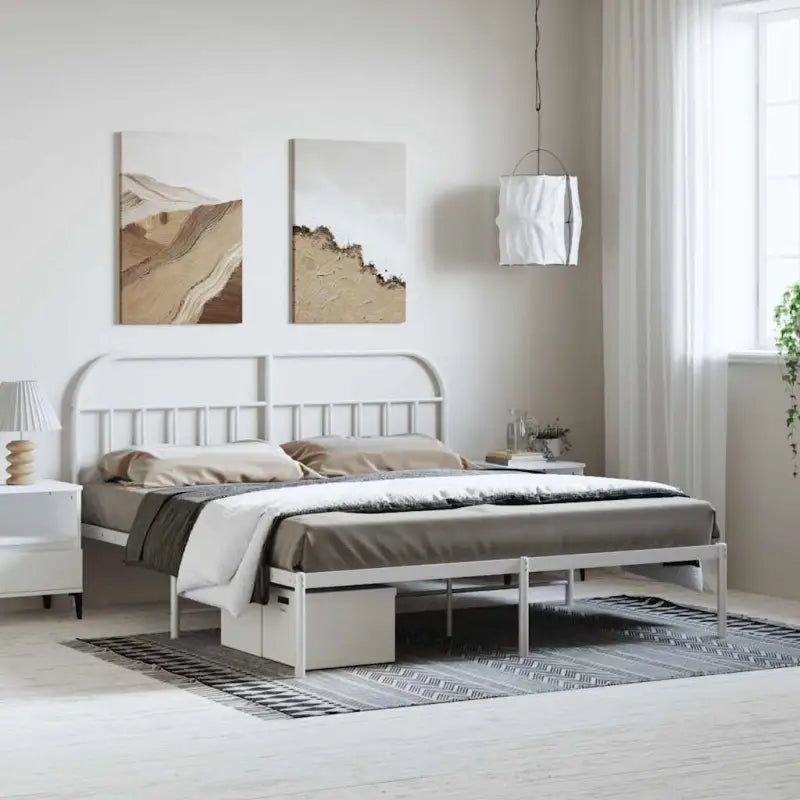 Klassiek metalen bedframe met extra opbergruimte en metalen latten - Wit / 183 x 213 cm / met hoofdbord - Bedden &