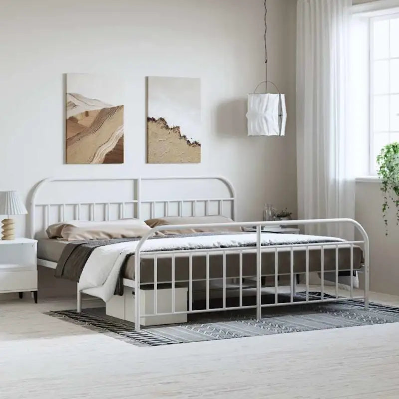 Klassiek metalen bedframe met extra opbergruimte en metalen latten - Wit / 193 x 203 cm / met hoofdbord & voetbord